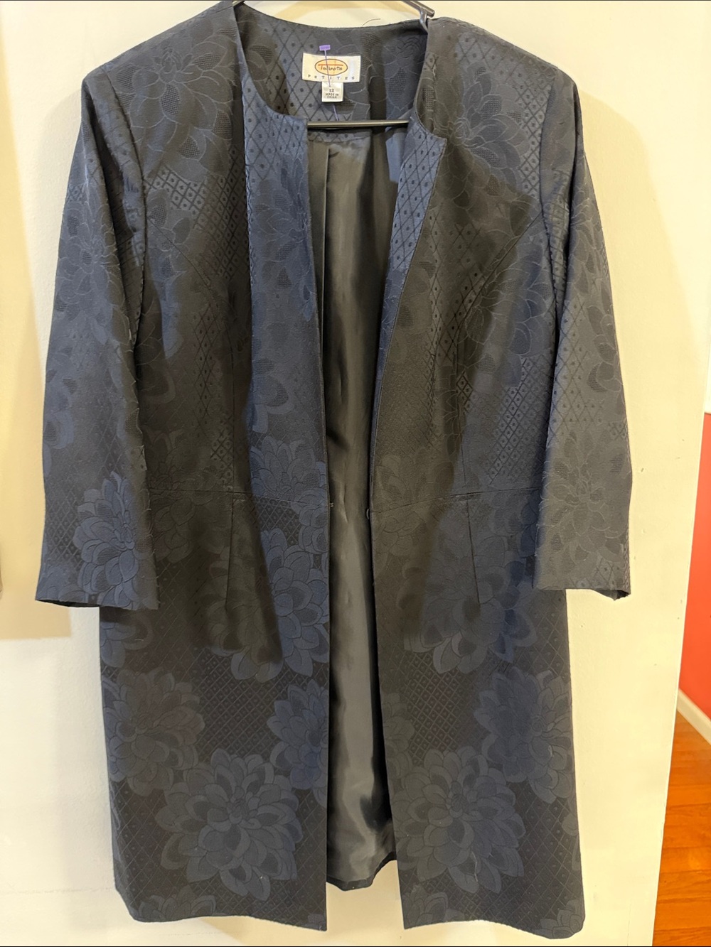 Elegant Black Floral Jacquard Long Trench Coat — Talbots